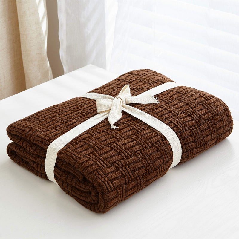 Longhui bedding Dark Brown Cotton Knit Throw Blanket for Couch Sofa Bed - Home Decorative Soft Cozy Sweater Woven Fall Cable Knitted Blankets - 2.2 pounds 50 x 60 Inch - Image 2